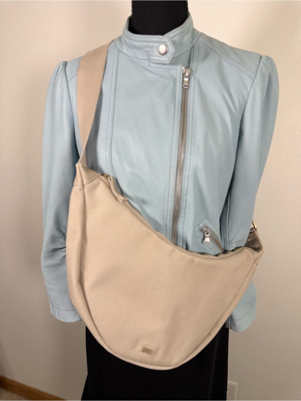 JULY Beige Crescent Shoulder Bag Gold Hardware Adjustable Strap